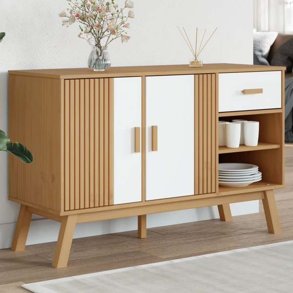 OLDEN Sideboard | Solid Pinewood | 114x43x73.5 cm | Modern White & Brown Storage Cabinet - Premium  from Home Treasures - Just £157.99! Shop now at Home Treasures