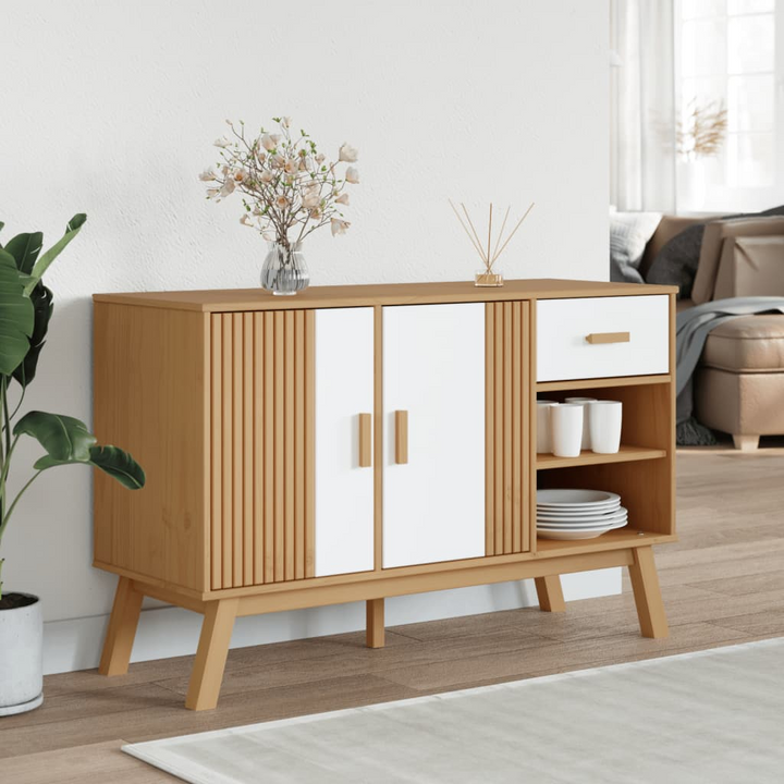 OLDEN Sideboard | Solid Pinewood | 114x43x73.5 cm | Modern White & Brown Storage Cabinet - Premium  from Home Treasures - Just £157.99! Shop now at Home Treasures