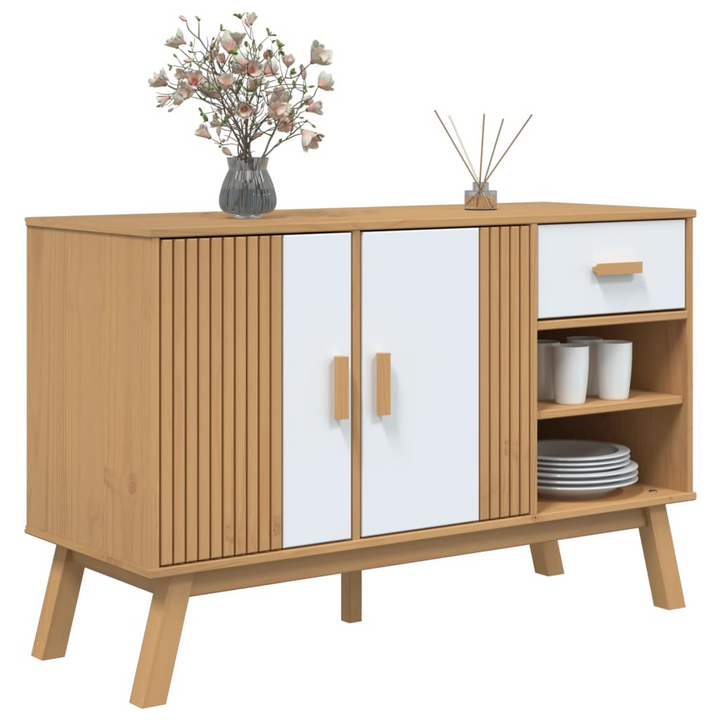 OLDEN Sideboard | Solid Pinewood | 114x43x73.5 cm | Modern White & Brown Storage Cabinet - Premium  from Home Treasures - Just £157.99! Shop now at Home Treasures