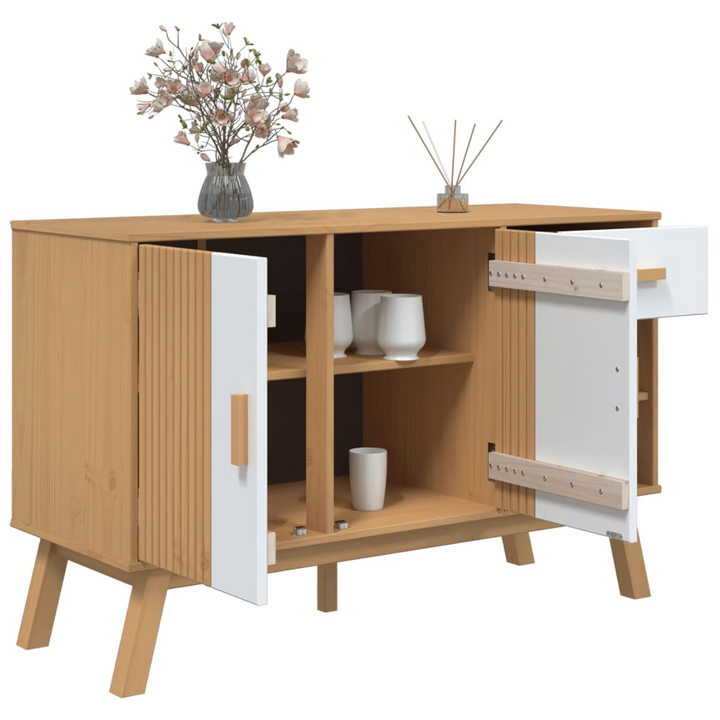 OLDEN Sideboard | Solid Pinewood | 114x43x73.5 cm | Modern White & Brown Storage Cabinet - Premium  from Home Treasures - Just £157.99! Shop now at Home Treasures