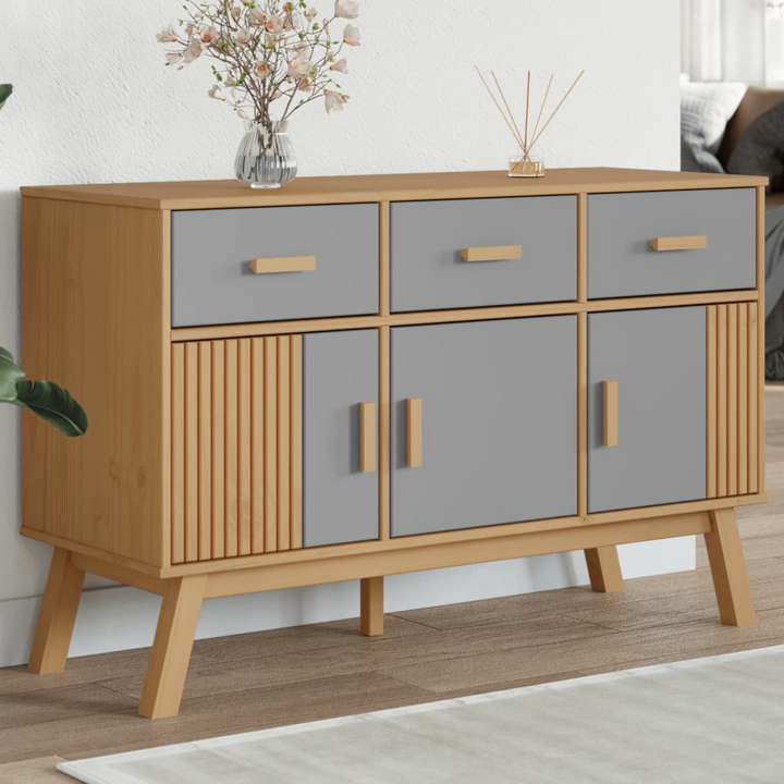 OLDEN Sideboard in Grey and Brown - Solid Pine Wood, 114x43x73.5 cm - Scandinavian Design with Ample Storage - Premium  from Home Treasures - Just £177.99! Shop now at Home Treasures