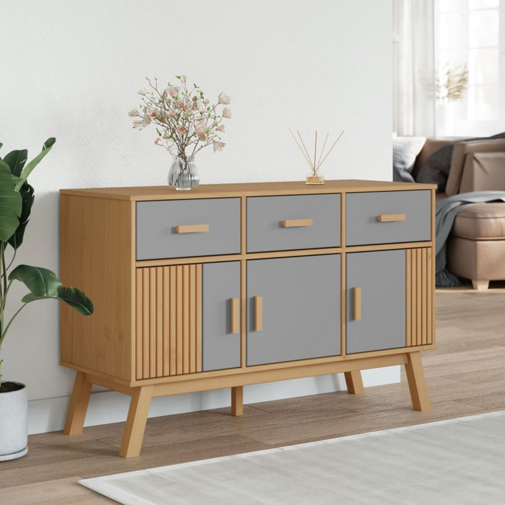 OLDEN Sideboard in Grey and Brown - Solid Pine Wood, 114x43x73.5 cm - Scandinavian Design with Ample Storage - Premium  from Home Treasures - Just £177.99! Shop now at Home Treasures