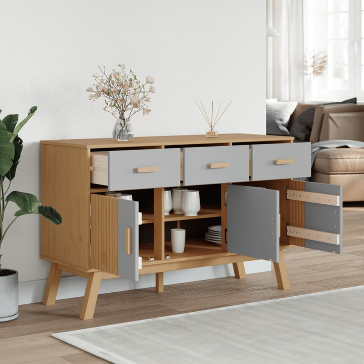 OLDEN Sideboard in Grey and Brown - Solid Pine Wood, 114x43x73.5 cm - Scandinavian Design with Ample Storage - Premium  from Home Treasures - Just £177.99! Shop now at Home Treasures