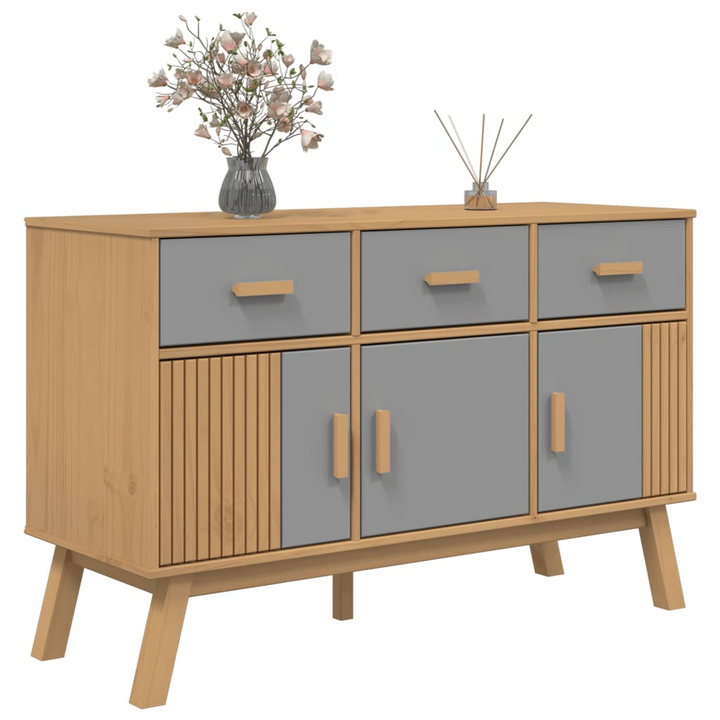 OLDEN Sideboard in Grey and Brown - Solid Pine Wood, 114x43x73.5 cm - Scandinavian Design with Ample Storage - Premium  from Home Treasures - Just £177.99! Shop now at Home Treasures