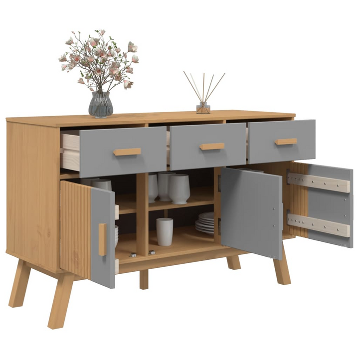 OLDEN Sideboard in Grey and Brown - Solid Pine Wood, 114x43x73.5 cm - Scandinavian Design with Ample Storage - Premium  from Home Treasures - Just £177.99! Shop now at Home Treasures