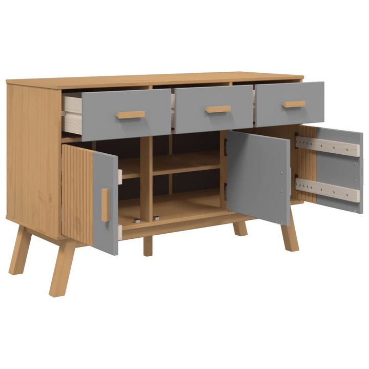 OLDEN Sideboard in Grey and Brown - Solid Pine Wood, 114x43x73.5 cm - Scandinavian Design with Ample Storage - Premium  from Home Treasures - Just £177.99! Shop now at Home Treasures