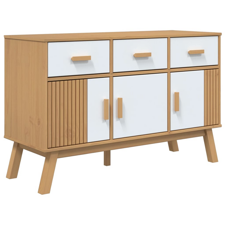 OLDEN Sideboard - Scandinavian Design, White and Brown, Solid Pine Wood, 114x43x73.5 cm - Premium  from Home Treasures - Just £176.99! Shop now at Home Treasures