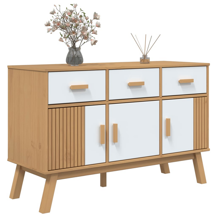 OLDEN Sideboard - Scandinavian Design, White and Brown, Solid Pine Wood, 114x43x73.5 cm - Premium  from Home Treasures - Just £176.99! Shop now at Home Treasures