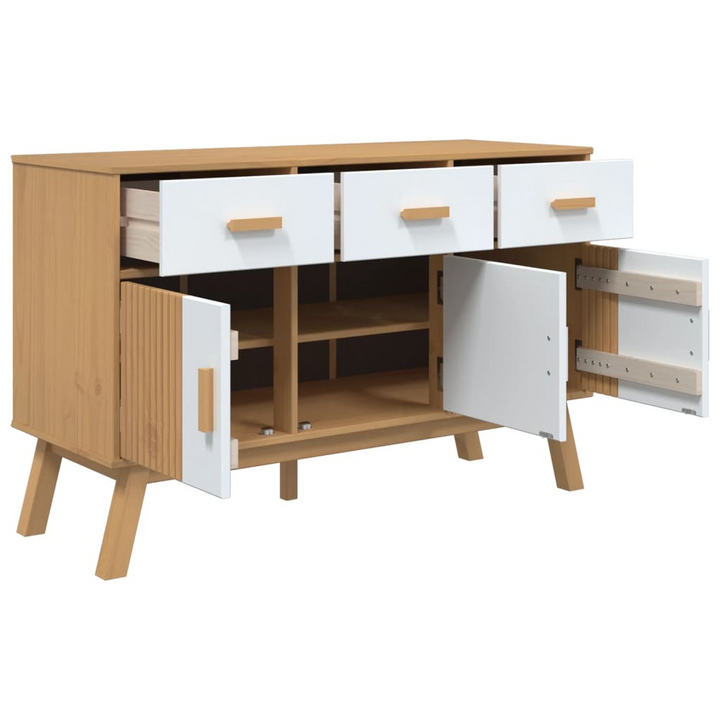 OLDEN Sideboard - Scandinavian Design, White and Brown, Solid Pine Wood, 114x43x73.5 cm - Premium  from Home Treasures - Just £176.99! Shop now at Home Treasures