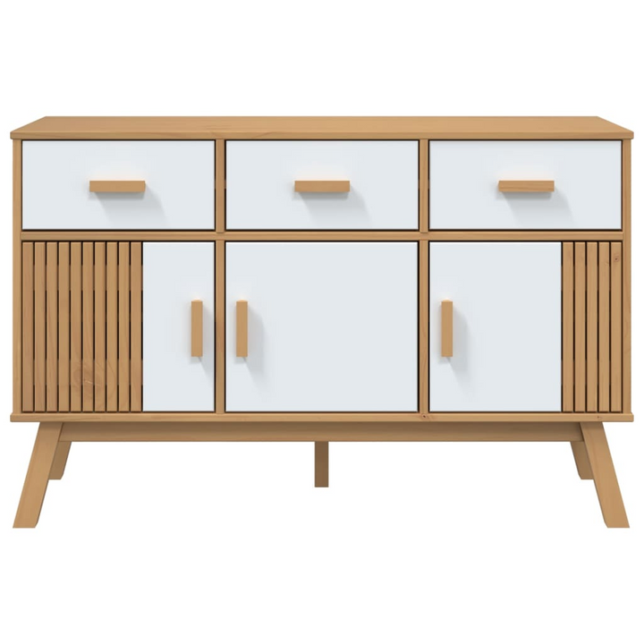 OLDEN Sideboard - Scandinavian Design, White and Brown, Solid Pine Wood, 114x43x73.5 cm - Premium  from Home Treasures - Just £176.99! Shop now at Home Treasures