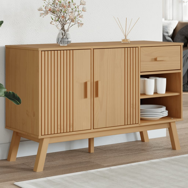 OLDEN Sideboard in Brown - Solid Pine Wood Storage Cabinet, 114x43x73.5 cm, Scandinavian Design - Premium  from Home Treasures - Just £155.99! Shop now at Home Treasures