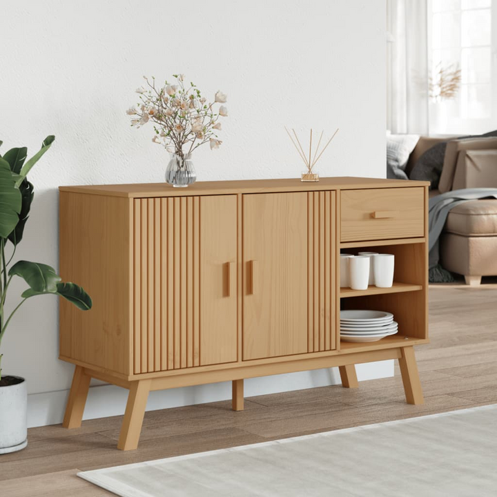 OLDEN Sideboard in Brown - Solid Pine Wood Storage Cabinet, 114x43x73.5 cm, Scandinavian Design - Premium  from Home Treasures - Just £155.99! Shop now at Home Treasures