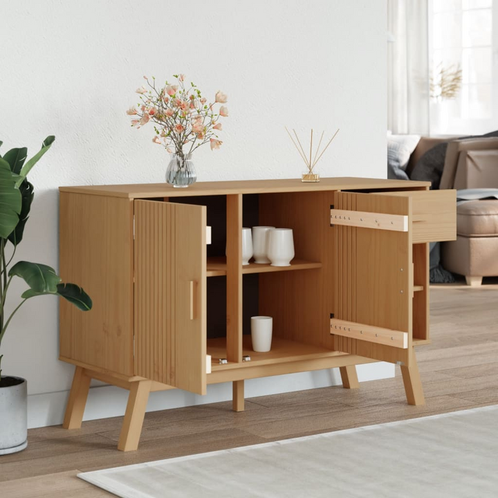 OLDEN Sideboard in Brown - Solid Pine Wood Storage Cabinet, 114x43x73.5 cm, Scandinavian Design - Premium  from Home Treasures - Just £155.99! Shop now at Home Treasures