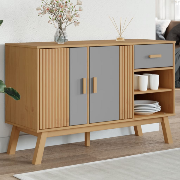 OLDEN Sideboard - Stylish Solid Wood Pine in Grey and Brown, 114x43x73.5 cm | Modern Scandinavian Design - Premium  from Home Treasures - Just £157.99! Shop now at Home Treasures