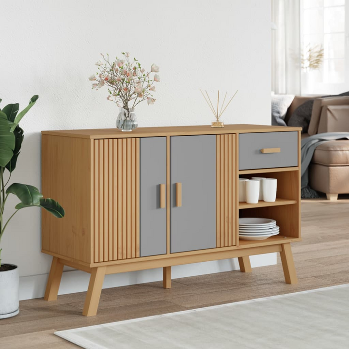 OLDEN Sideboard - Stylish Solid Wood Pine in Grey and Brown, 114x43x73.5 cm | Modern Scandinavian Design - Premium  from Home Treasures - Just £157.99! Shop now at Home Treasures