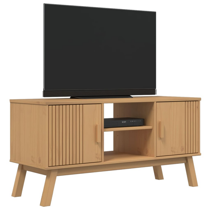 OLDEN Solid Pine Wood TV Cabinet – Rustic Brown, 114x43x57 cm, Scandinavian Design, Ample Storage - Premium  from Home Treasures - Just £138.99! Shop now at Home Treasures