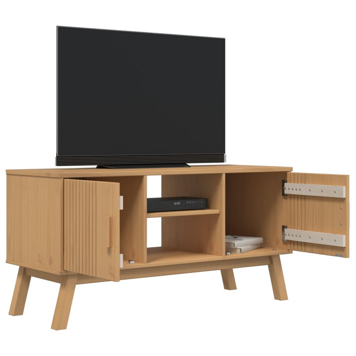 OLDEN Solid Pine Wood TV Cabinet – Rustic Brown, 114x43x57 cm, Scandinavian Design, Ample Storage - Premium  from Home Treasures - Just £138.99! Shop now at Home Treasures