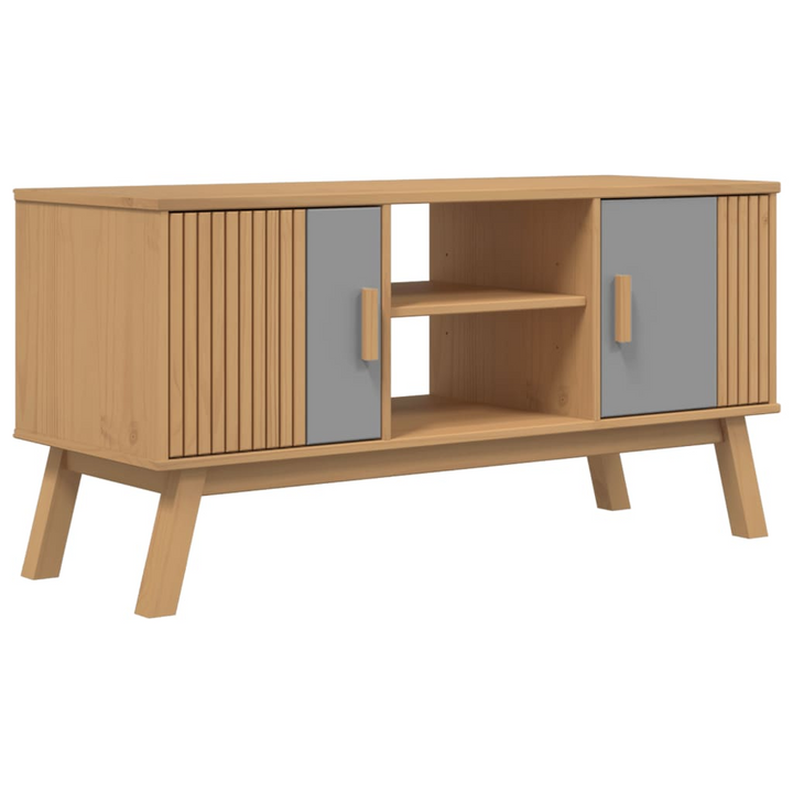 OLDEN Scandinavian TV Cabinet - Solid Wood, Grey and Brown, 114x43x57 cm - Stylish Media Console with Storage - Premium  from Home Treasures - Just £118.99! Shop now at Home Treasures