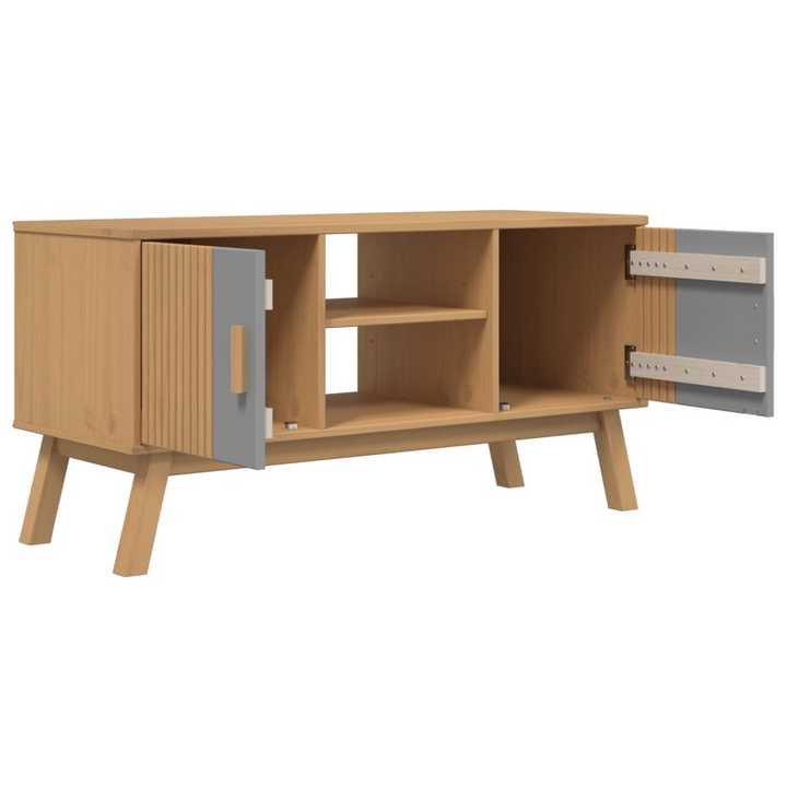 OLDEN Scandinavian TV Cabinet - Solid Wood, Grey and Brown, 114x43x57 cm - Stylish Media Console with Storage - Premium  from Home Treasures - Just £118.99! Shop now at Home Treasures