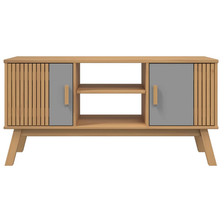 OLDEN Scandinavian TV Cabinet - Solid Wood, Grey and Brown, 114x43x57 cm - Stylish Media Console with Storage - Premium  from Home Treasures - Just £118.99! Shop now at Home Treasures