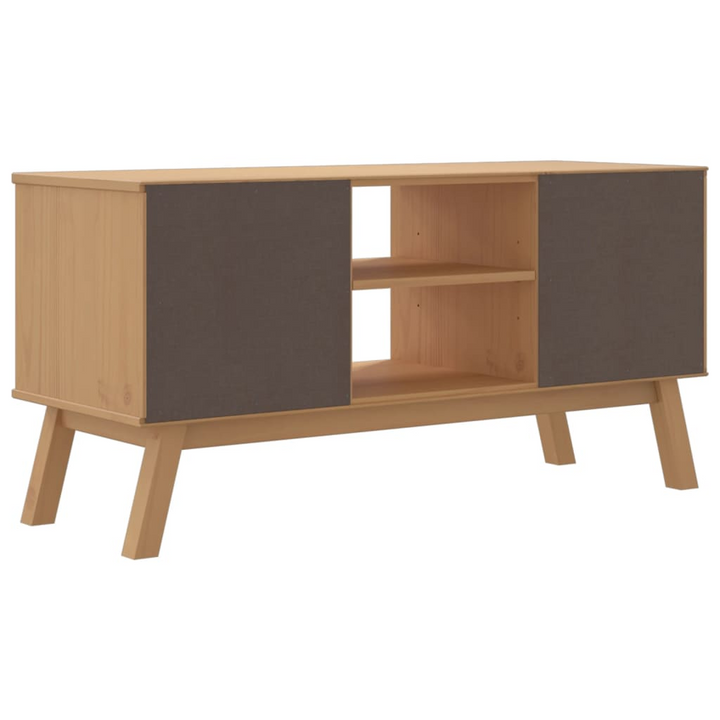 OLDEN Scandinavian TV Cabinet - Solid Wood, Grey and Brown, 114x43x57 cm - Stylish Media Console with Storage - Premium  from Home Treasures - Just £118.99! Shop now at Home Treasures