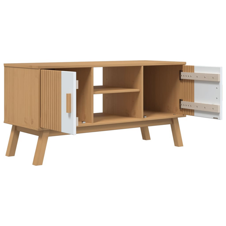 OLDEN TV Cabinet - Stylish White & Brown Pine Wood TV Stand with Ample Storage (114x43x57 cm) - Premium  from Home Treasures - Just £125.99! Shop now at Home Treasures