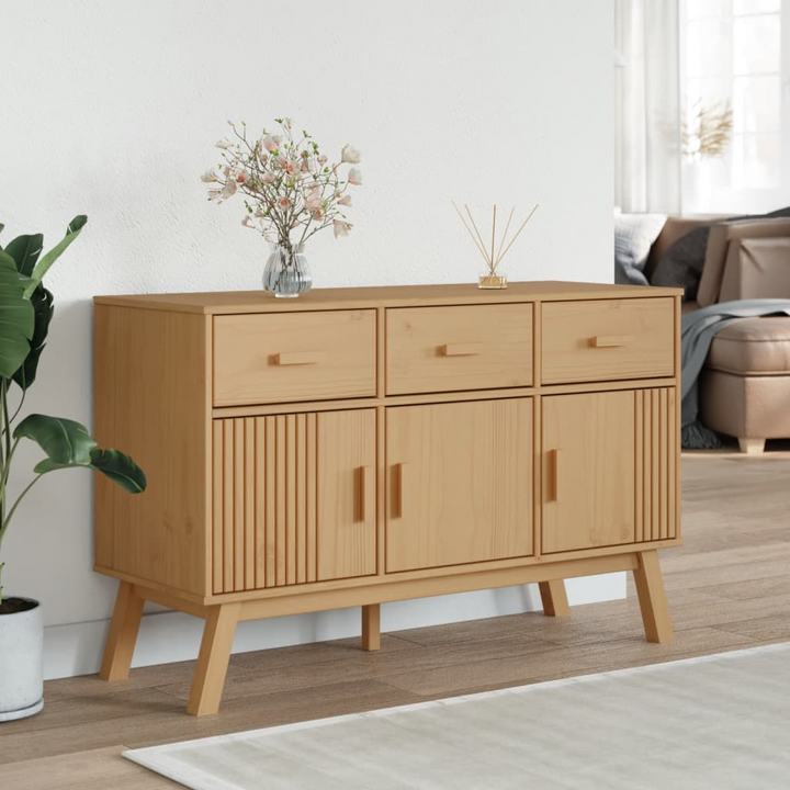 OLDEN Sideboard in Brown - 114x43x73.5 cm | Solid Pine Wood | Rustic Scandinavian Design - Premium  from Home Treasures - Just £183.99! Shop now at Home Treasures