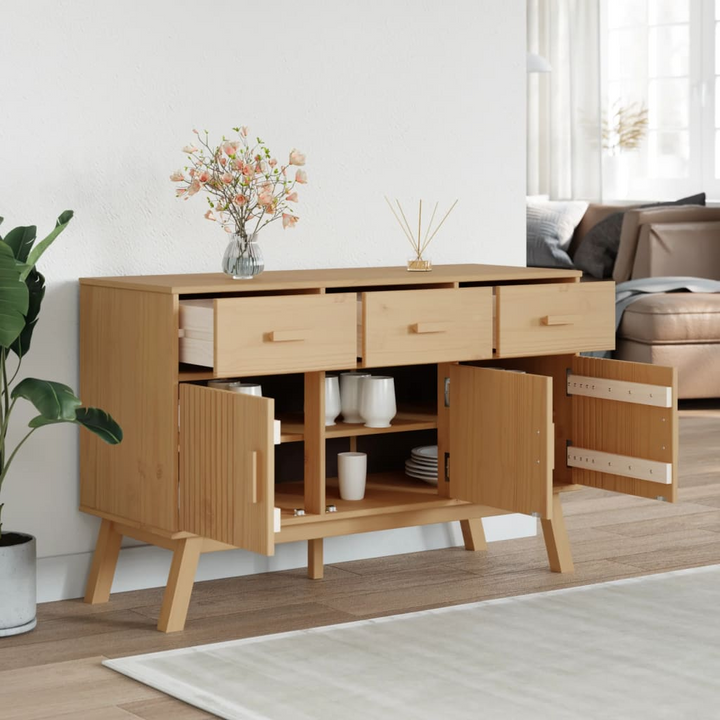 OLDEN Sideboard in Brown - 114x43x73.5 cm | Solid Pine Wood | Rustic Scandinavian Design - Premium  from Home Treasures - Just £183.99! Shop now at Home Treasures