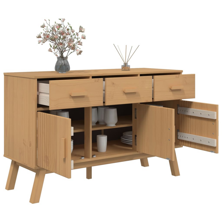 OLDEN Sideboard in Brown - 114x43x73.5 cm | Solid Pine Wood | Rustic Scandinavian Design - Premium  from Home Treasures - Just £183.99! Shop now at Home Treasures