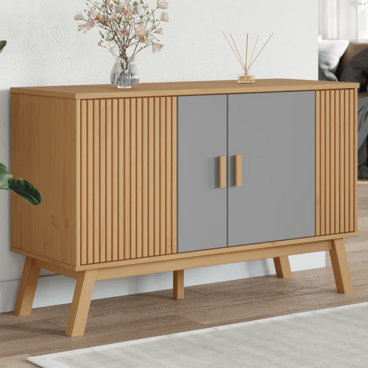 OLDEN Solid Wood Pine Sideboard - Grey & Brown, 114x43x73.5 cm | Stylish Home Storage Solution - Premium  from Home Treasures - Just £149.99! Shop now at Home Treasures