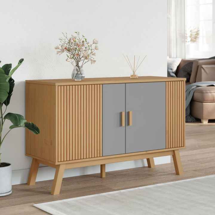 OLDEN Solid Wood Pine Sideboard - Grey & Brown, 114x43x73.5 cm | Stylish Home Storage Solution - Premium  from Home Treasures - Just £149.99! Shop now at Home Treasures