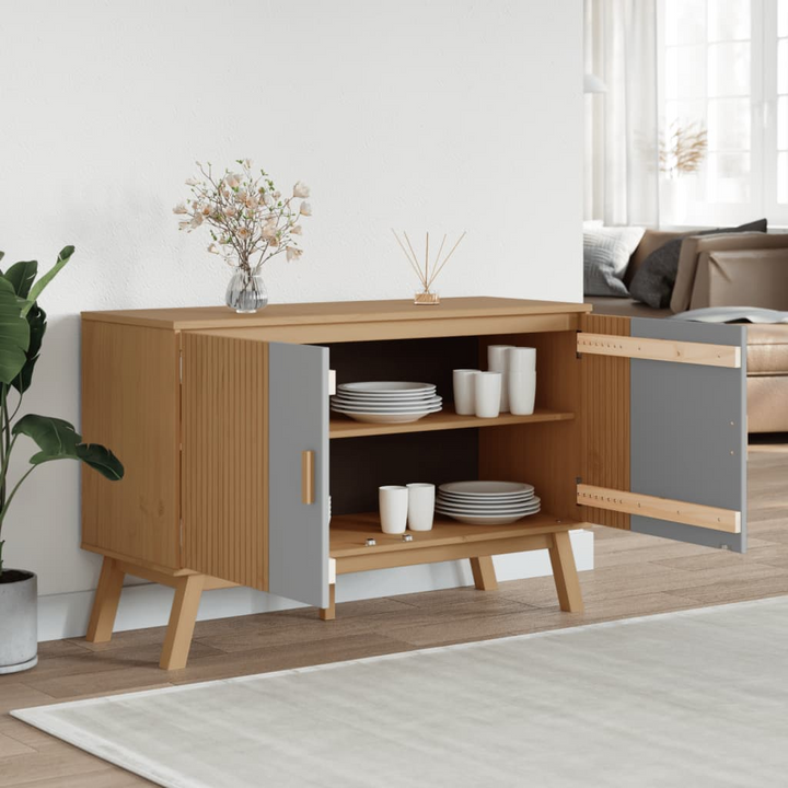 OLDEN Solid Wood Pine Sideboard - Grey & Brown, 114x43x73.5 cm | Stylish Home Storage Solution - Premium  from Home Treasures - Just £149.99! Shop now at Home Treasures