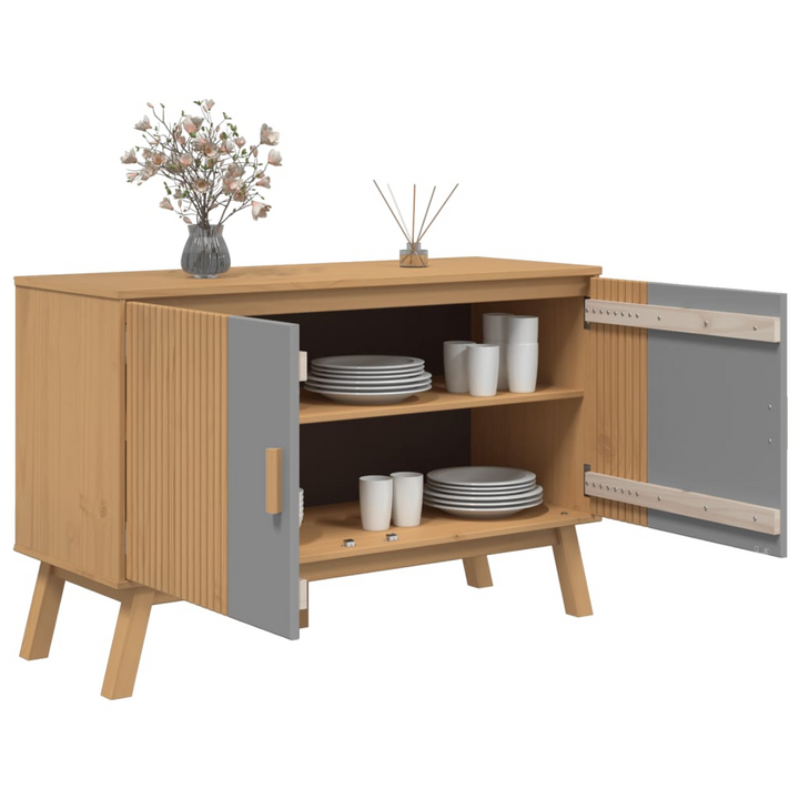 OLDEN Solid Wood Pine Sideboard - Grey & Brown, 114x43x73.5 cm | Stylish Home Storage Solution - Premium  from Home Treasures - Just £149.99! Shop now at Home Treasures