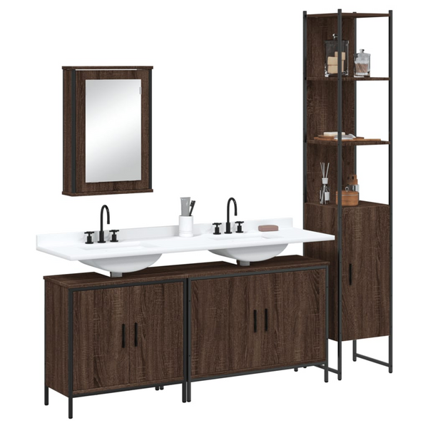 4 Piece Bathroom Furniture Set - Brown Oak Engineered Wood - Sleek, Durable, and Space-Saving Design - Premium  from Home Treasures - Just £258.99! Shop now at Home Treasures