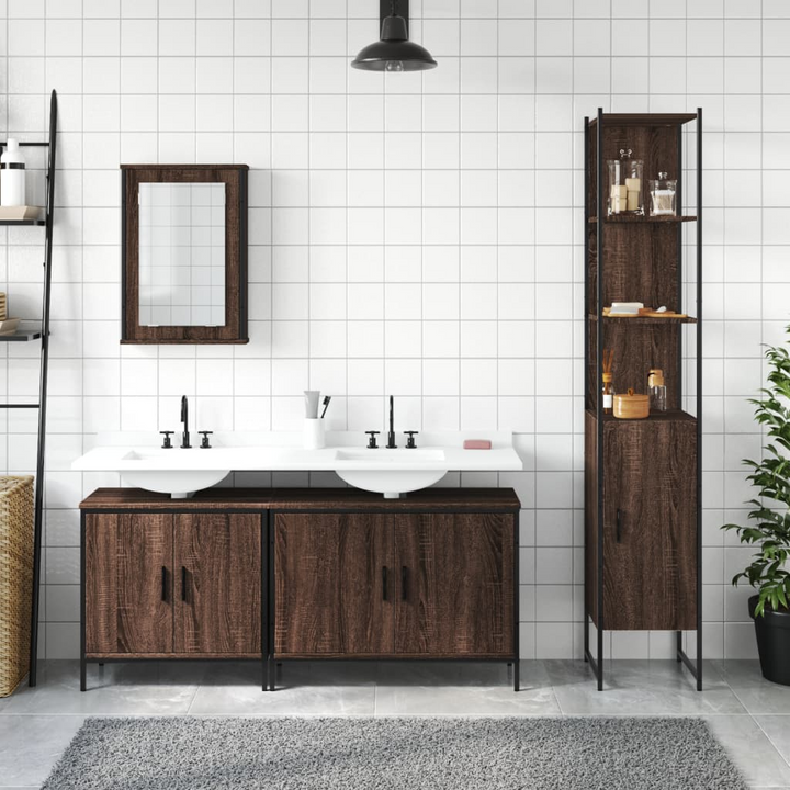 4 Piece Bathroom Furniture Set - Brown Oak Engineered Wood - Sleek, Durable, and Space-Saving Design - Premium  from Home Treasures - Just £259.99! Shop now at Home Treasures