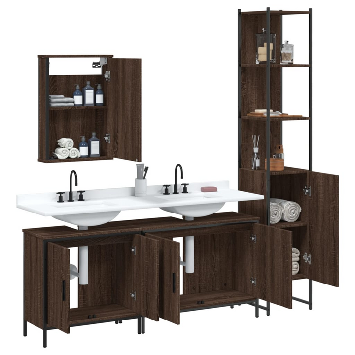 4 Piece Bathroom Furniture Set - Brown Oak Engineered Wood - Sleek, Durable, and Space-Saving Design - Premium  from Home Treasures - Just £259.99! Shop now at Home Treasures