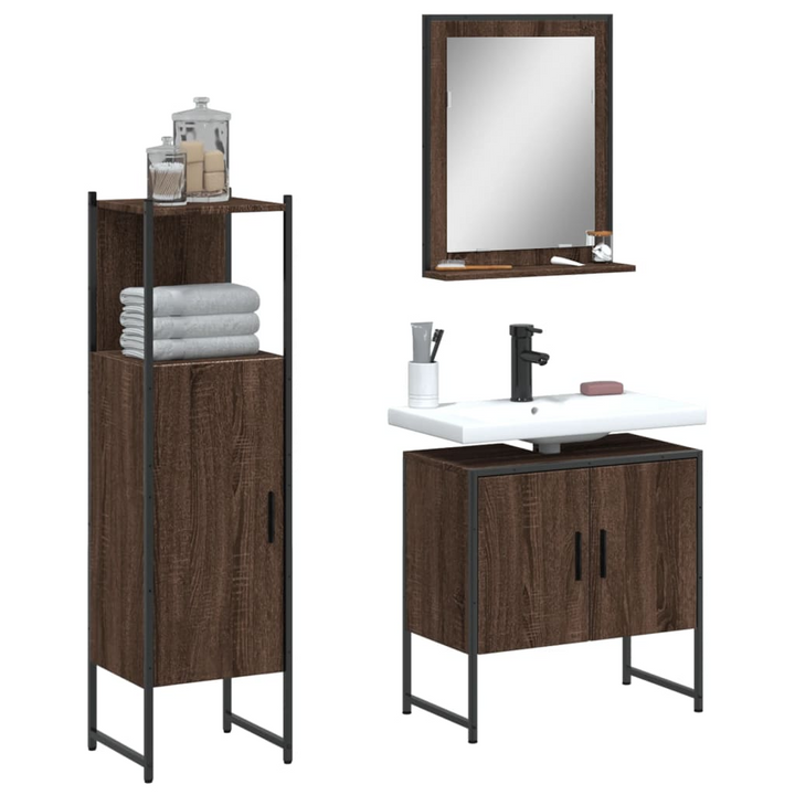 3 Piece Bathroom Cabinet Set - Stylish Brown Oak Engineered Wood with Ample Storage - Premium  from Home Treasures - Just £169.99! Shop now at Home Treasures