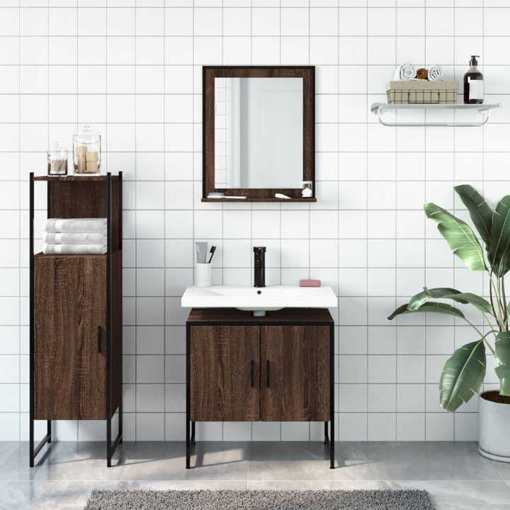 3 Piece Bathroom Cabinet Set - Stylish Brown Oak Engineered Wood with Ample Storage - Premium  from Home Treasures - Just £169.99! Shop now at Home Treasures