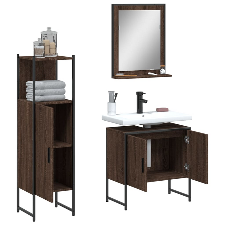 3 Piece Bathroom Cabinet Set - Stylish Brown Oak Engineered Wood with Ample Storage - Premium  from Home Treasures - Just £169.99! Shop now at Home Treasures