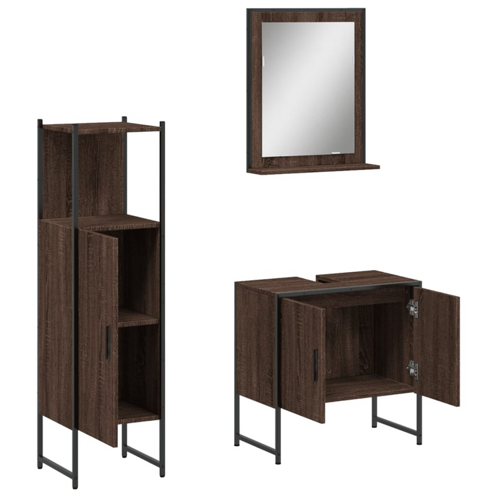 3 Piece Bathroom Cabinet Set - Stylish Brown Oak Engineered Wood with Ample Storage - Premium  from Home Treasures - Just £169.99! Shop now at Home Treasures