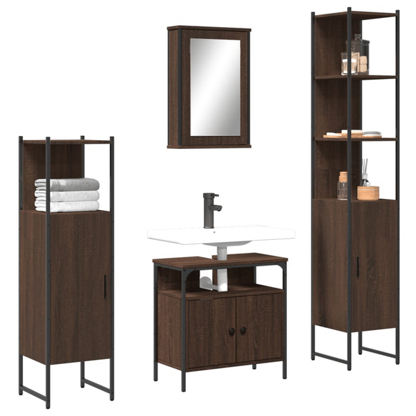 4 Piece Bathroom Furniture Set in Brown Oak - Durable, Stylish, and Spacious - Premium  from Home Treasures - Just £258.99! Shop now at Home Treasures