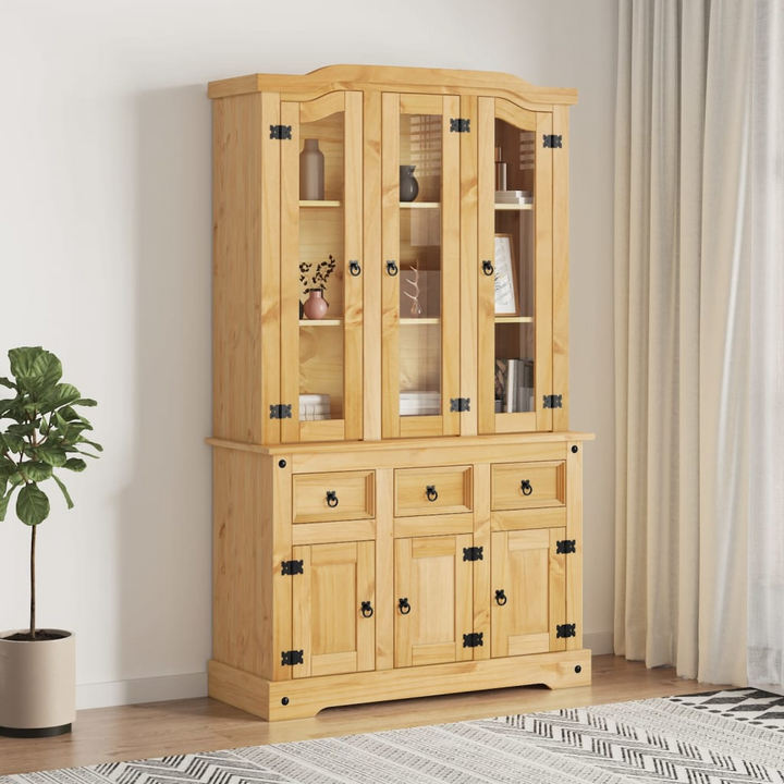 CORONA Highboard in Brown - 112x43x196 cm | Solid Wood Mexican Pine Cabinet with Ample Storage & Rustic Design - Premium  from Home Treasures - Just £591.99! Shop now at Home Treasures