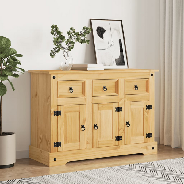 CORONA Sideboard in Brown - Solid Wood Mexican Pine, 112x43x78 cm - Rustic Storage Cabinet with Drawers and Doors - Premium  from Home Treasures - Just £272.99! Shop now at Home Treasures