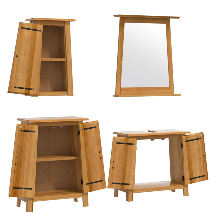 4 Piece Solid Pine Wood Bathroom Furniture Set – Space-Saving, Rustic, Ample Storage - Premium  from Home Treasures - Just £552.99! Shop now at Home Treasures