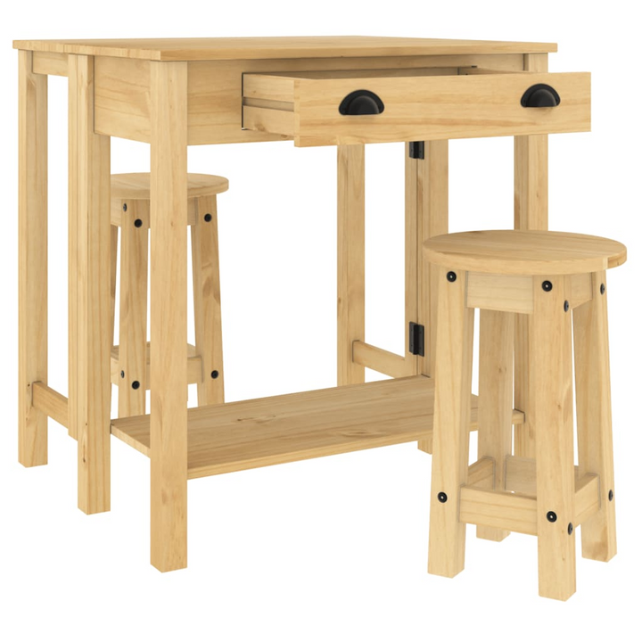 3 Piece Bar Set | Rustic Solid Pine Wood | Foldable Tabletop for Kitchen & Dining - Premium  from Home Treasures - Just £186.99! Shop now at Home Treasures