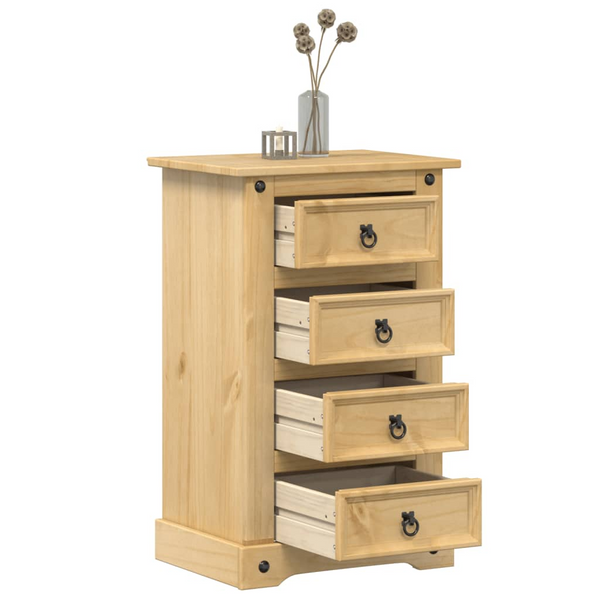 CORONA Bedside Cabinet | Rustic Solid Pine Wood Nightstand | 4 Drawers | Easy Maintenance | 53x39x84 cm - Premium  from Home Treasures - Just £113.99! Shop now at Home Treasures