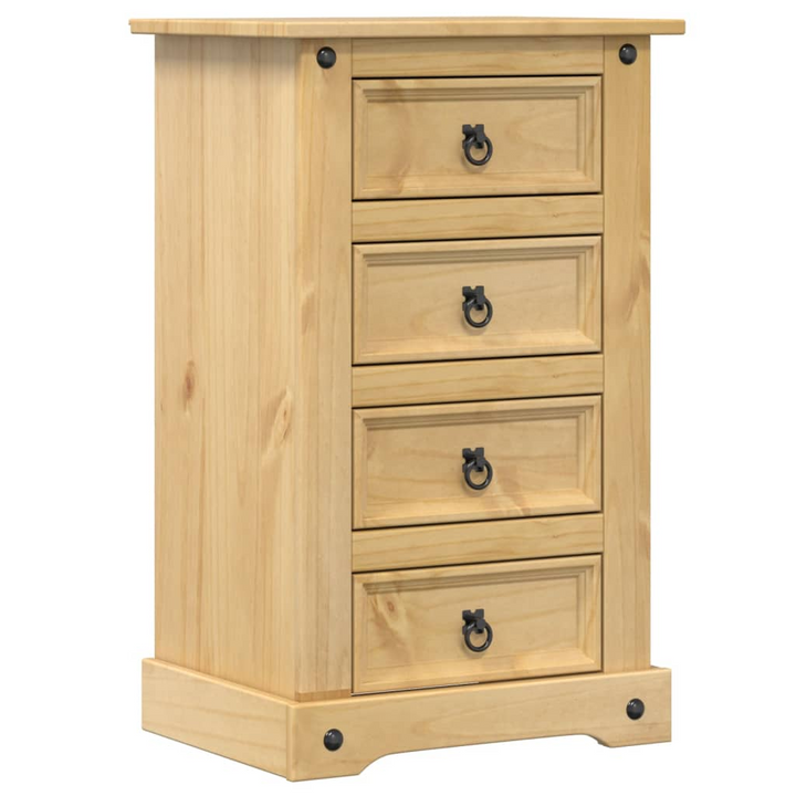 CORONA Bedside Cabinet | Rustic Solid Pine Wood Nightstand | 4 Drawers | Easy Maintenance | 53x39x84 cm - Premium  from Home Treasures - Just £110.99! Shop now at Home Treasures