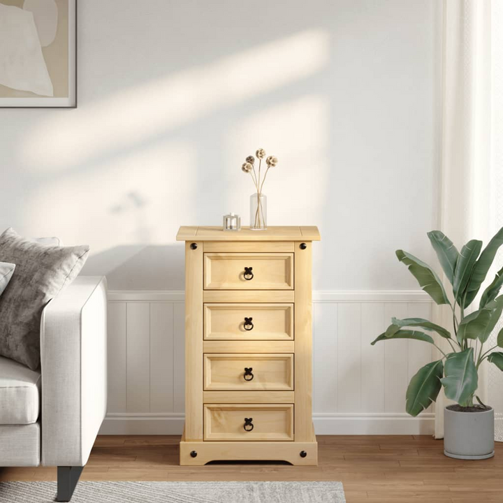 CORONA Bedside Cabinet | Rustic Solid Pine Wood Nightstand | 4 Drawers | Easy Maintenance | 53x39x84 cm - Premium  from Home Treasures - Just £110.99! Shop now at Home Treasures