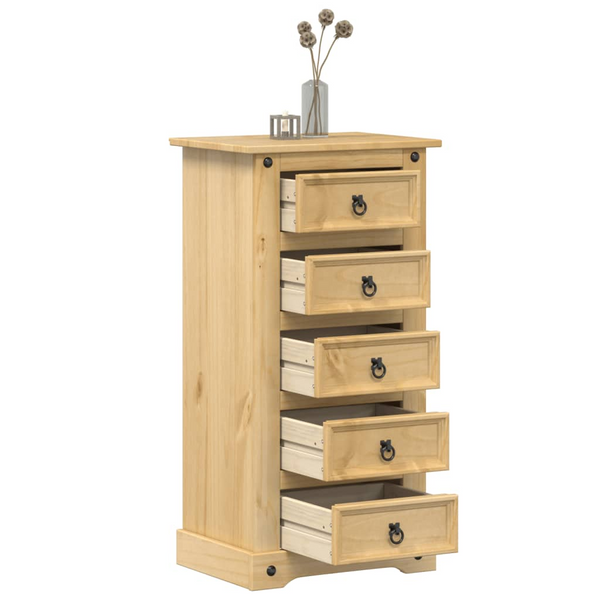 CORONA Solid Pine Wood Bedside Cabinet with 5 Drawers in Honey Wax Finish - 53x39x103 cm - Premium  from Home Treasures - Just £128.99! Shop now at Home Treasures