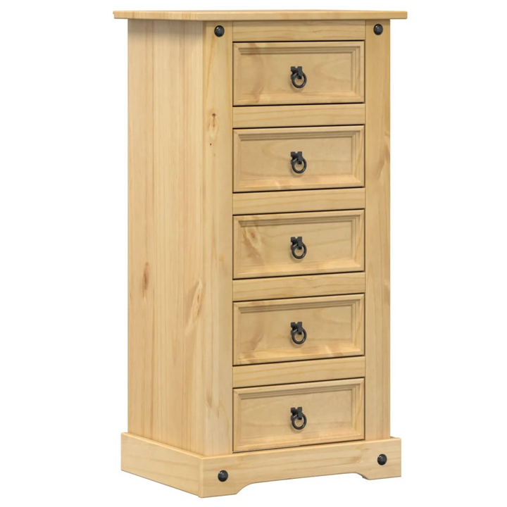 CORONA Solid Pine Wood Bedside Cabinet with 5 Drawers in Honey Wax Finish - 53x39x103 cm - Premium  from Home Treasures - Just £128.99! Shop now at Home Treasures